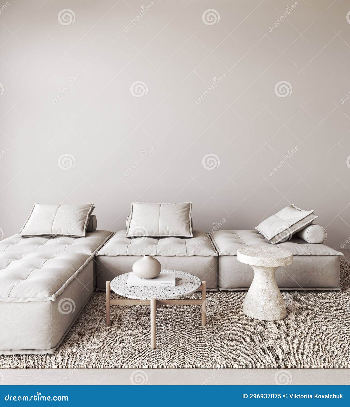 Modern Neutral Living Room with Stylish Decor Stock Illustration