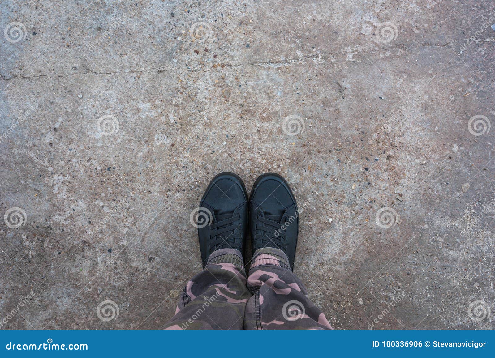 Modern New Sneakers on Concrete Sidewalk Surface Stock Photo - Image of ...