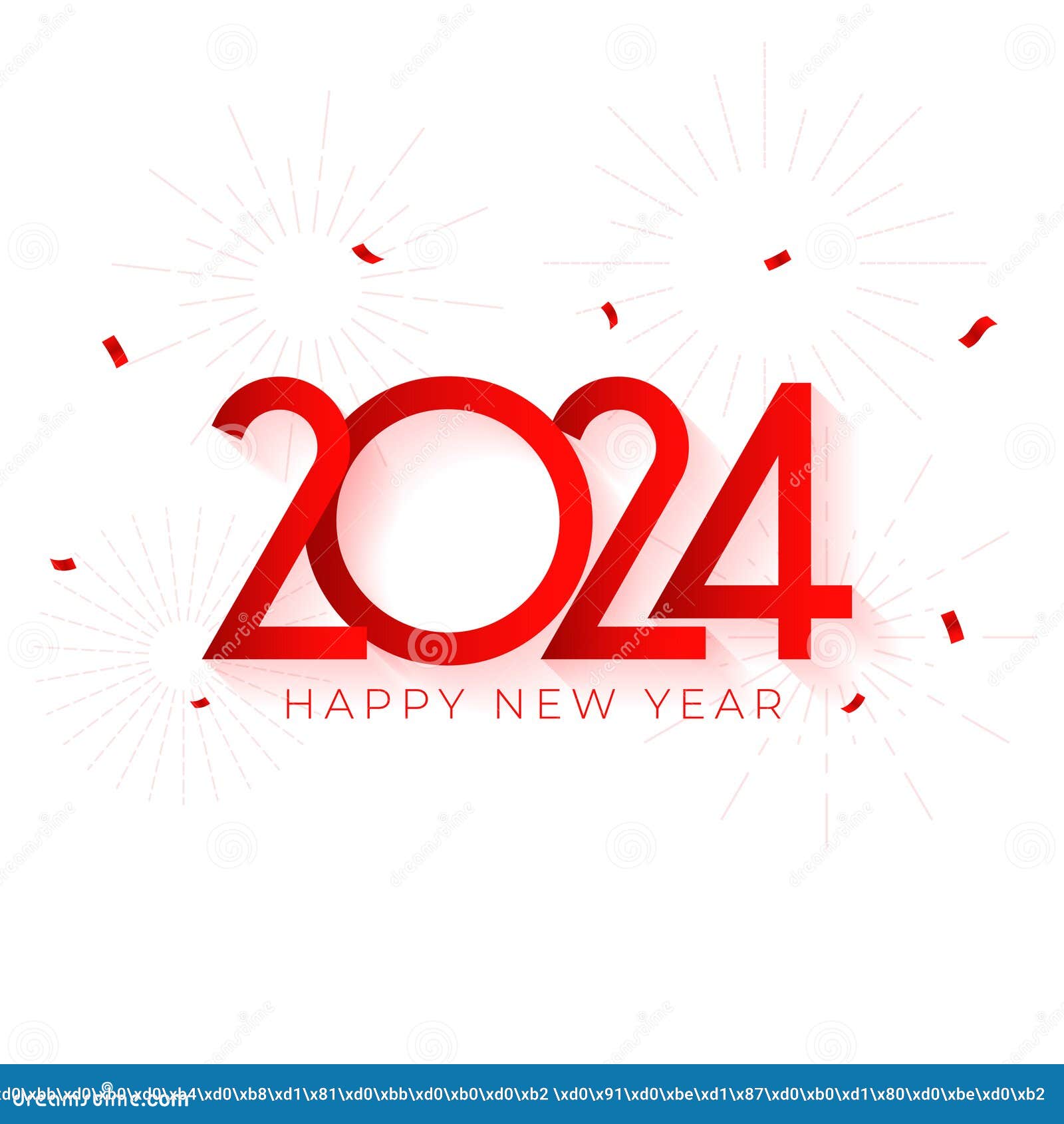 Modern 2024 New Year Eve Greeting Card with Red Confetti Stock