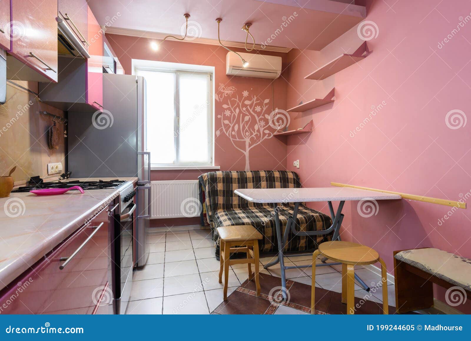 Modern Nice Habitable Kitchen of a Small Small Apartment Stock Image