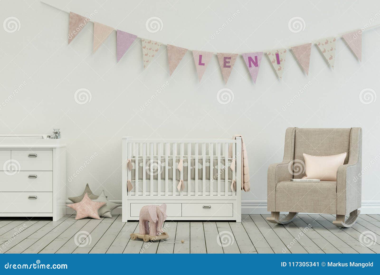 Modern Nursery with Decorated Flags with Name Leni Stock Illustration