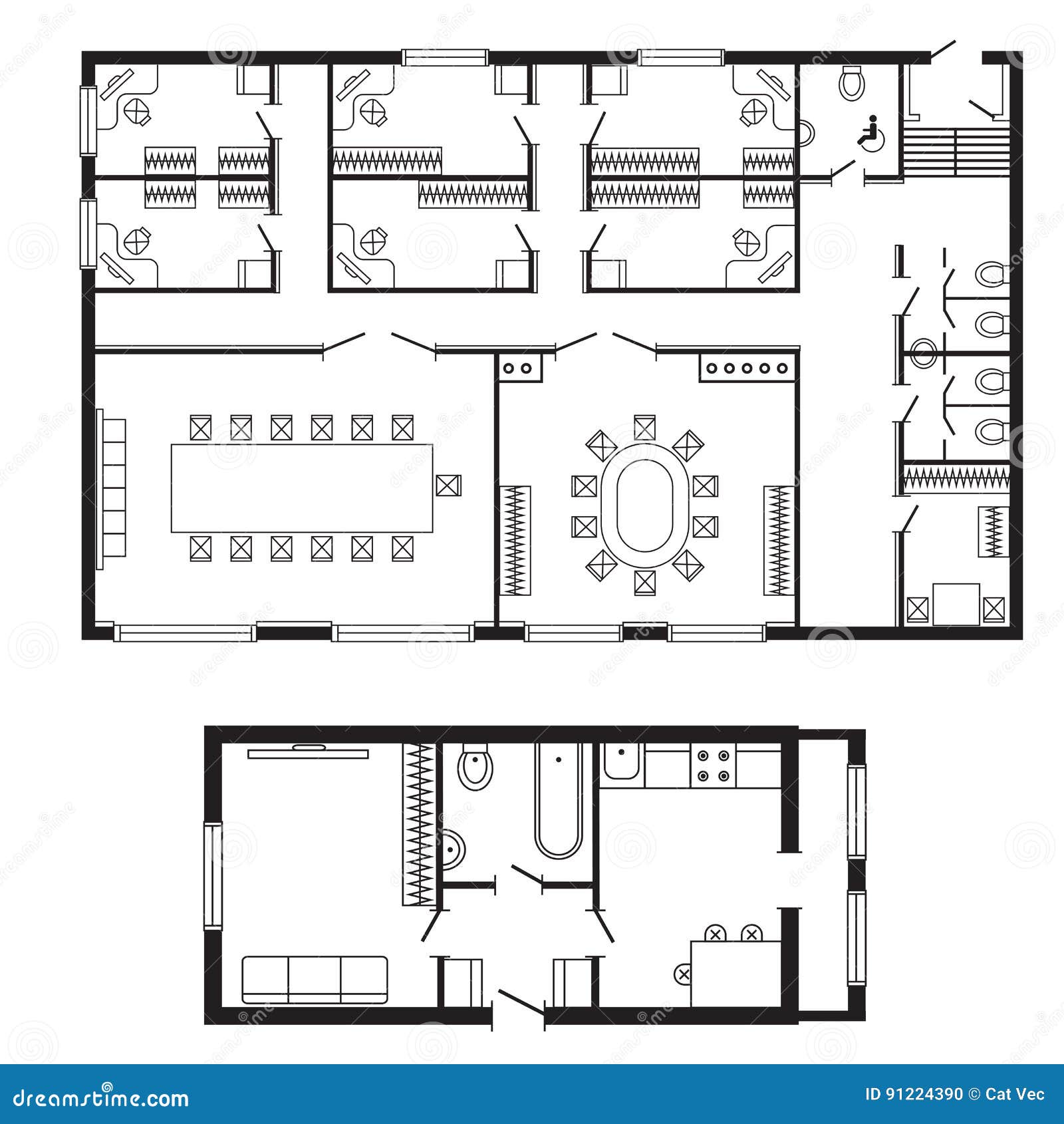 Modern Office Architectural Plan Interior Furniture And