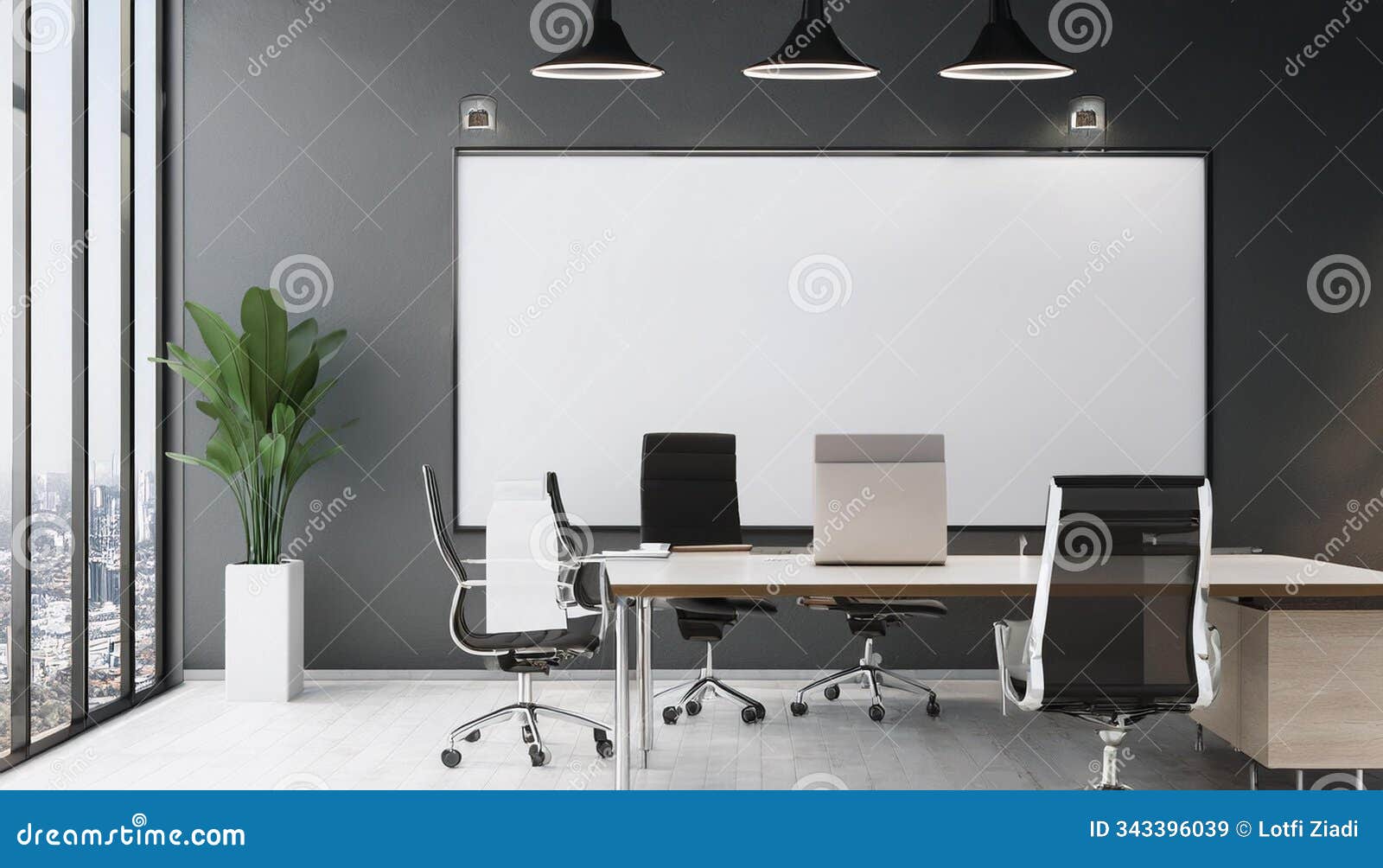 modern office with blank wall for poster display and meeting layout. 3d rendering
