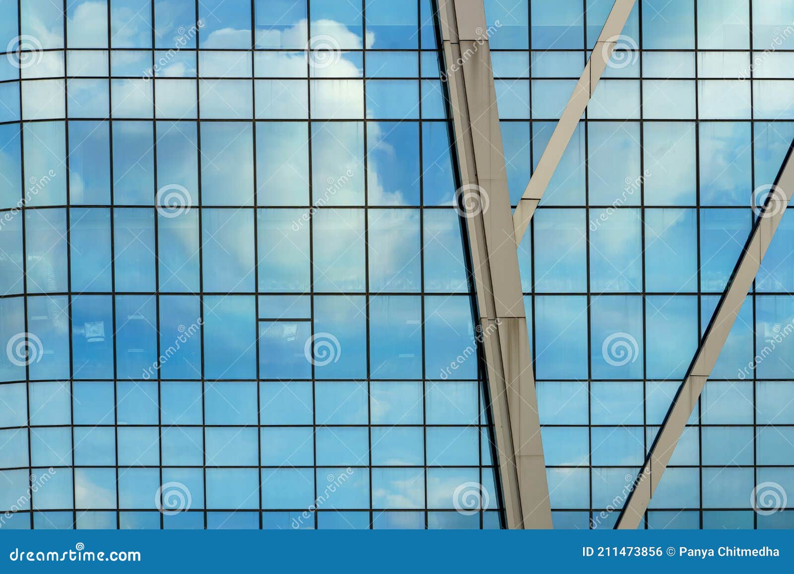 Modern Office Building Wall Made of Blue Glass and Steel Frame Stock