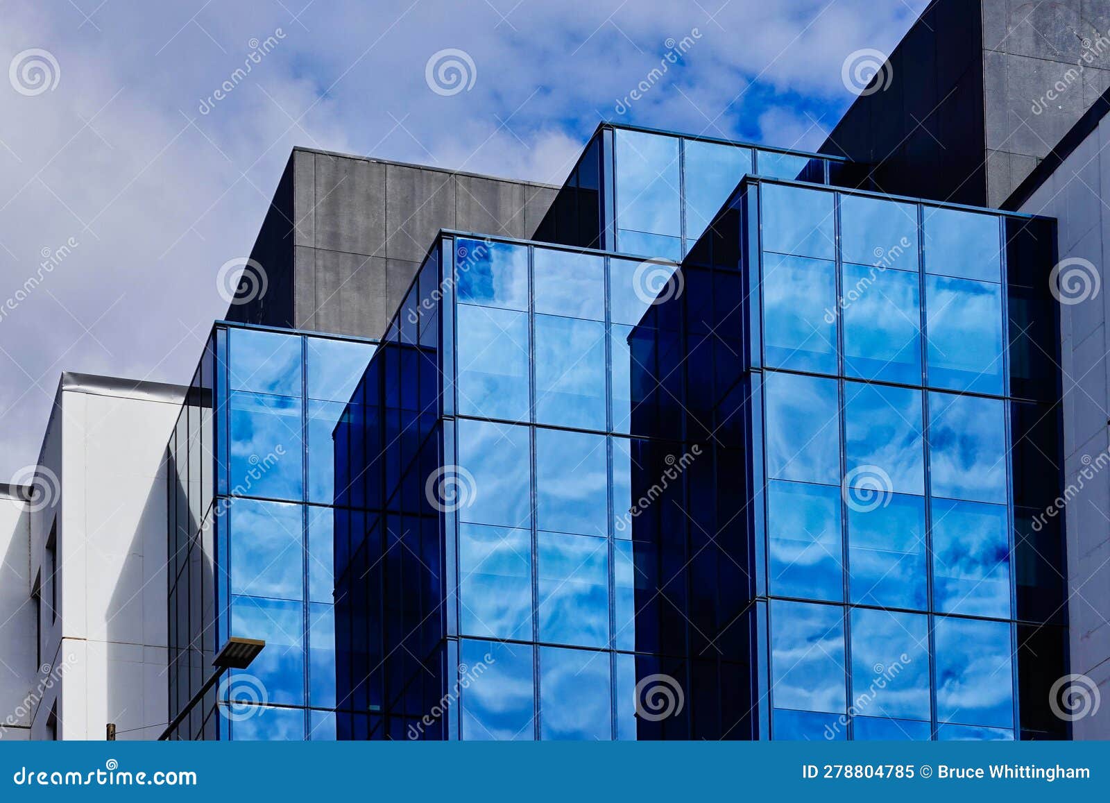 Modern Office Buildings, Blue Sky Reflected in Glass Facades Stock ...