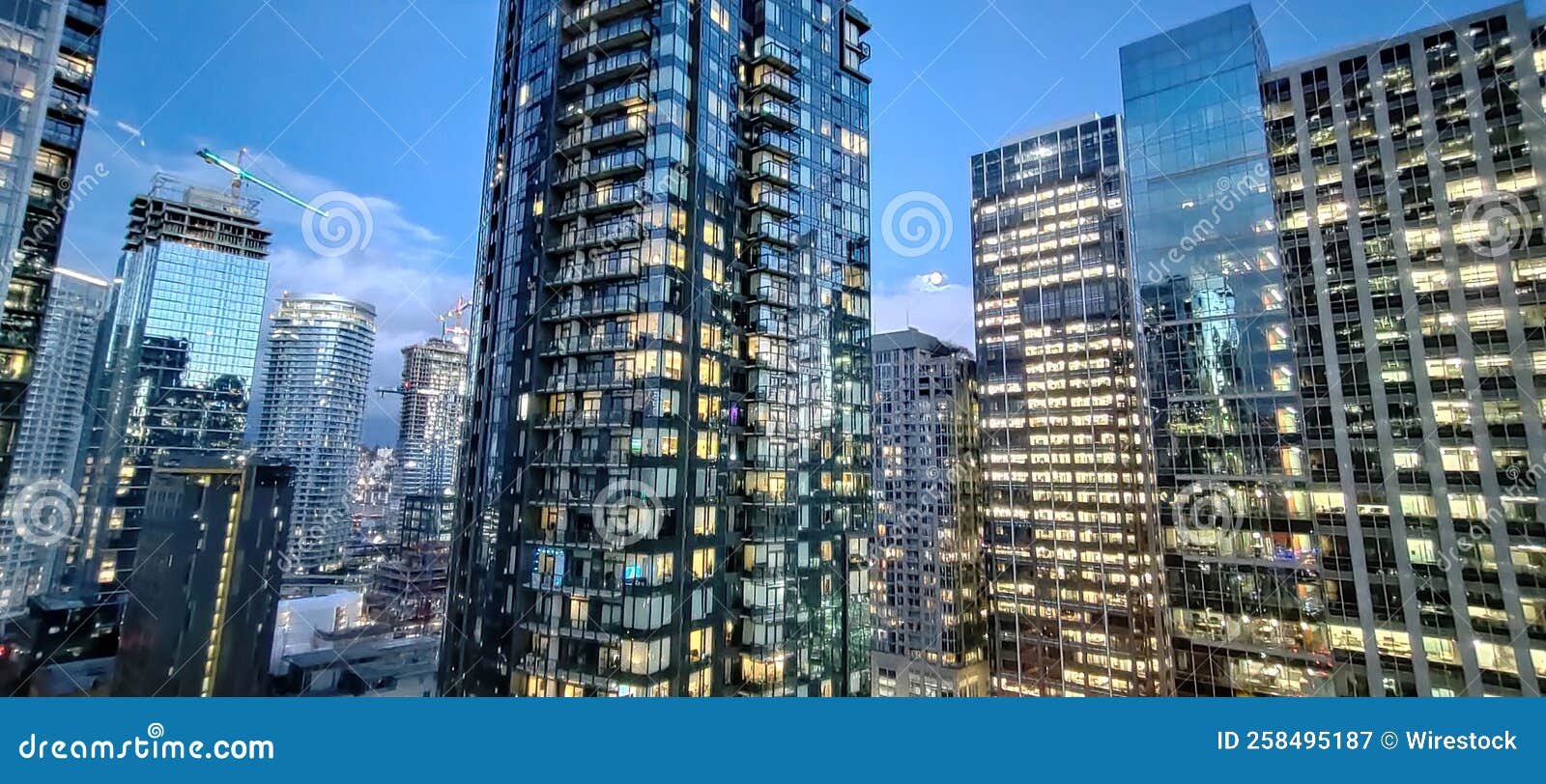 Modern Office Buildings in the Seattle at Night Editorial Photography