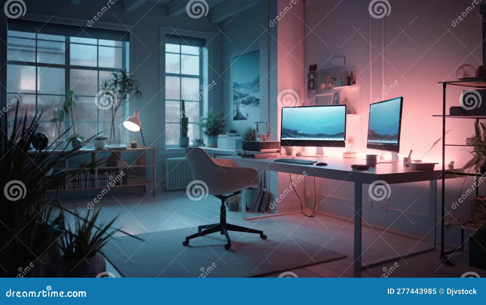 Modern Office Design with Bright Lighting Equipment Generated by AI