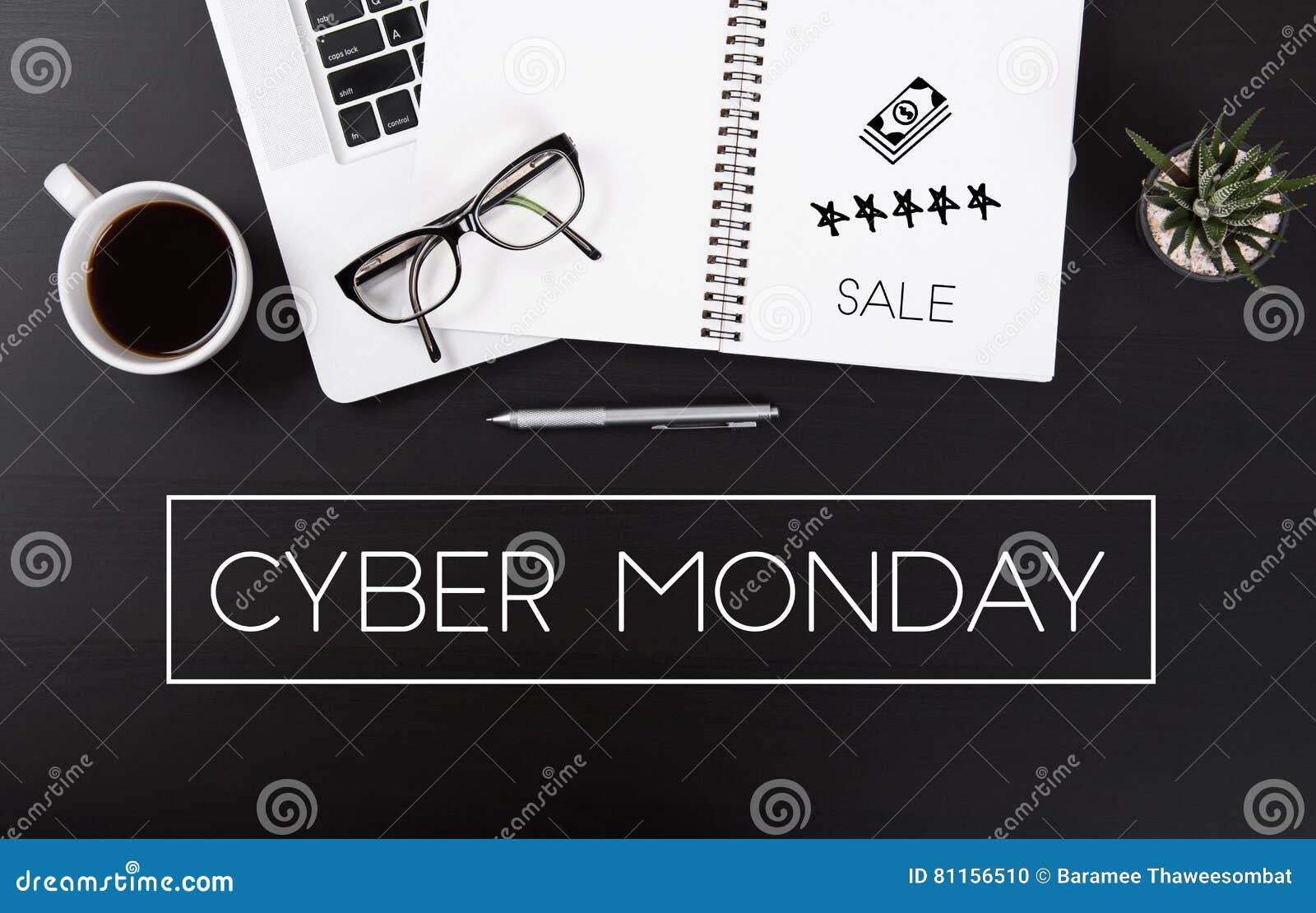 Modern Office Desk With Cyber Monday Message Homepage Stock Photo
