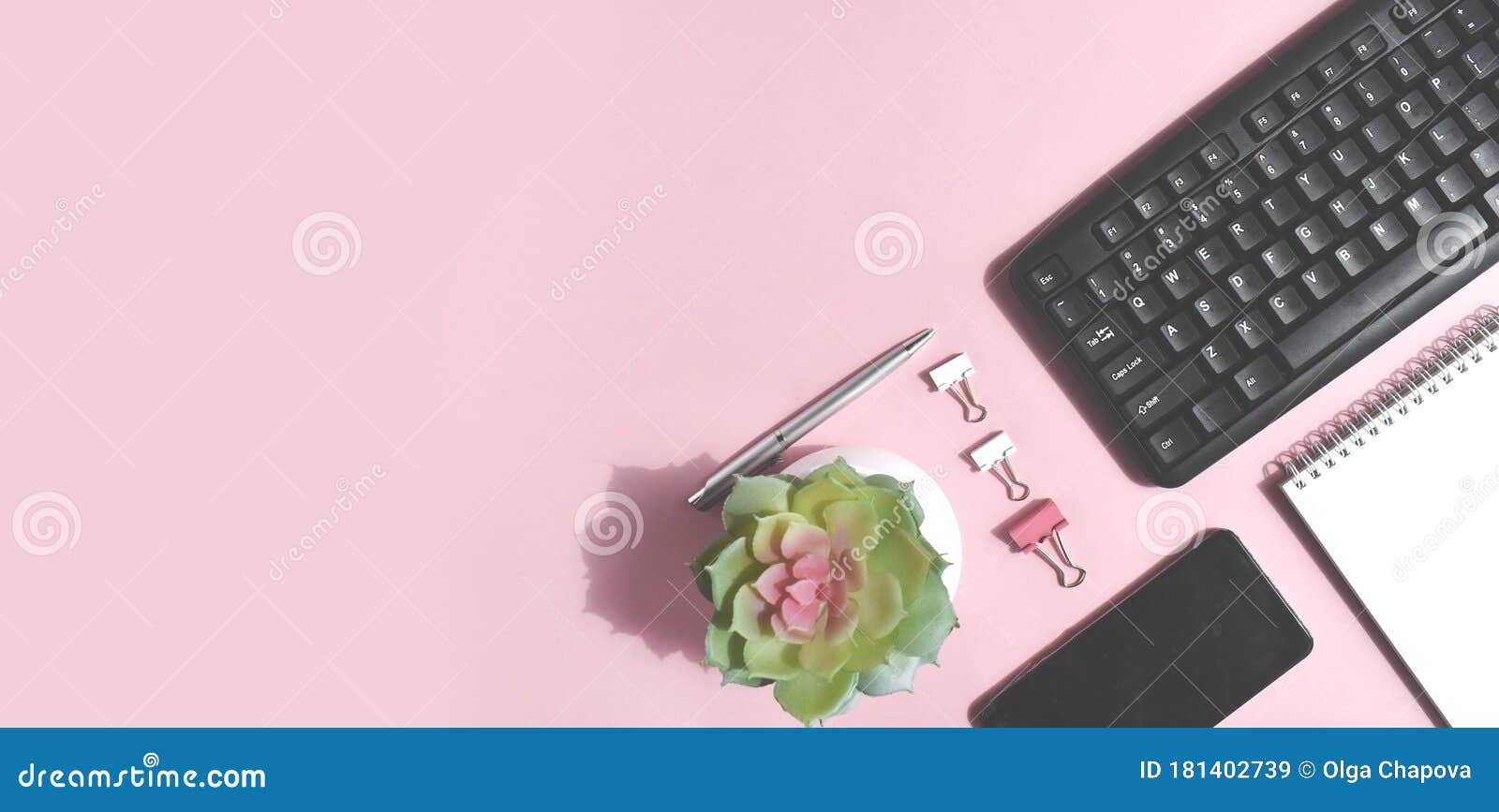 Modern Office Flatlay with Pc Keyboard, Smartphone, Succulent and ...