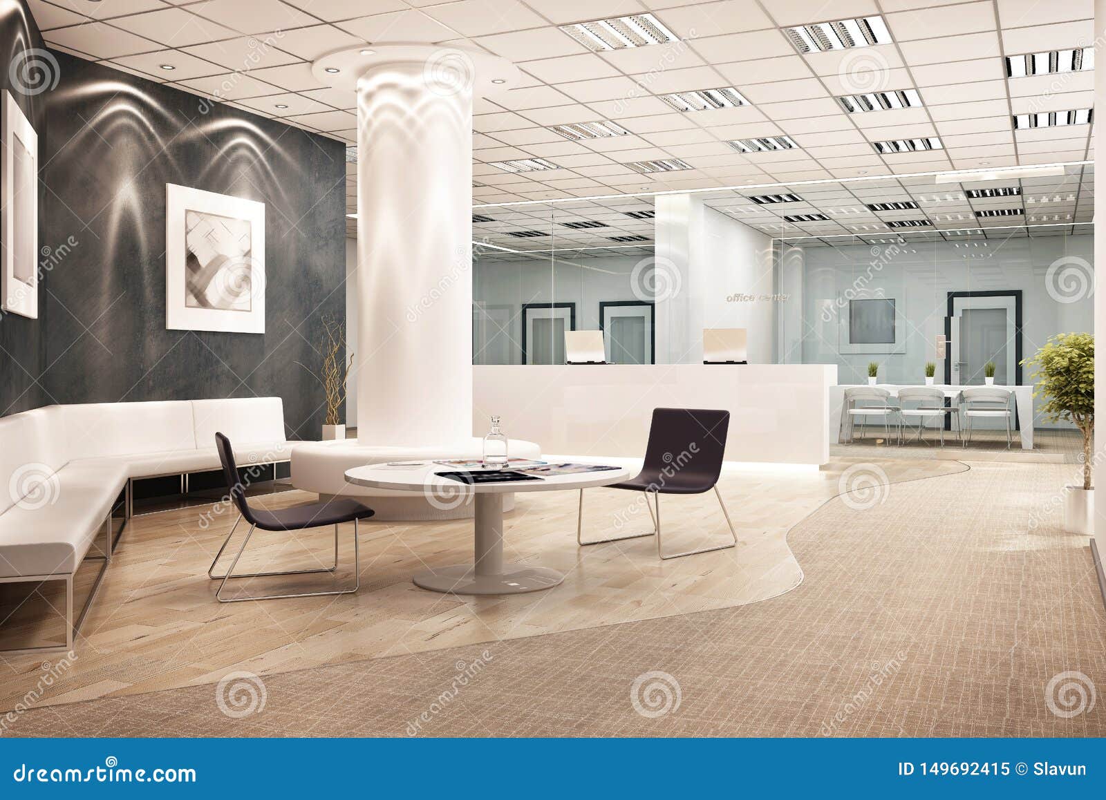 Modern Office Interior Design With Reception Editorial Image