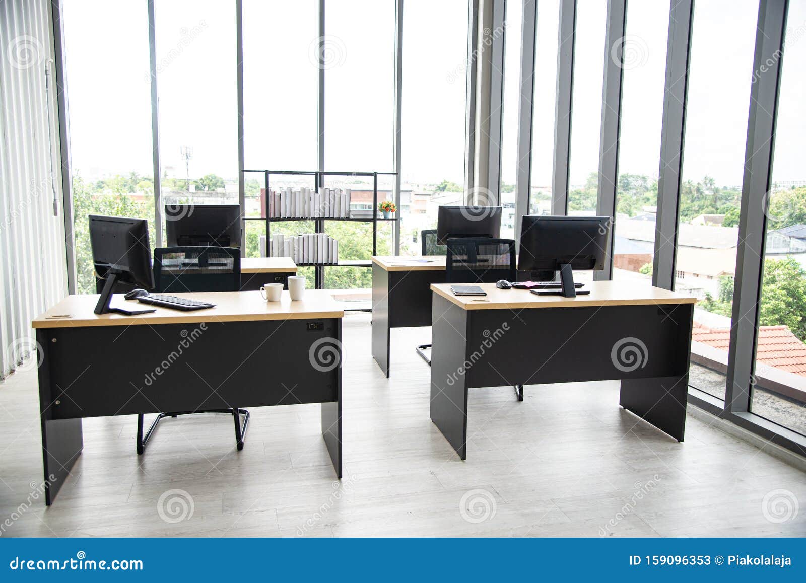 Modern Office Interior Design with Table, Computer, Monitor, Big ...