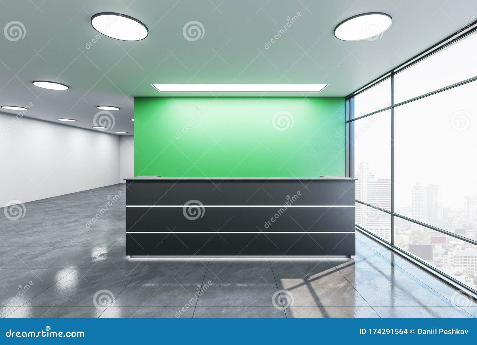 Modern Office Lobby Interior With Reception Desk Stock Illustration Illustration Of Creative Contemporary 174291564
