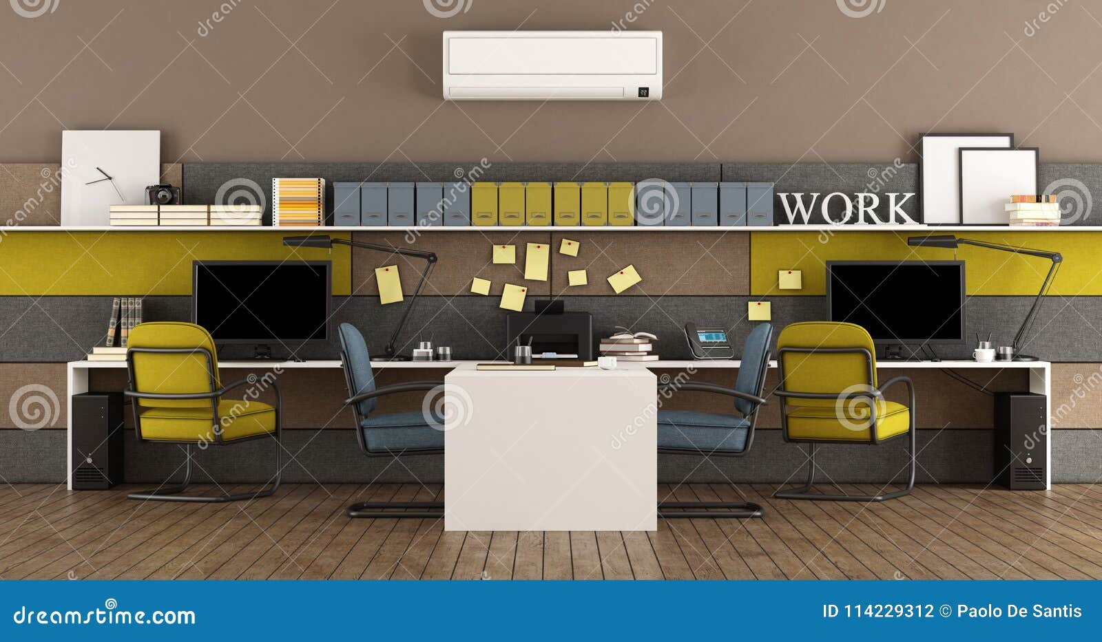 Blue and Yellow Modern Office Stock Illustration Illustration of