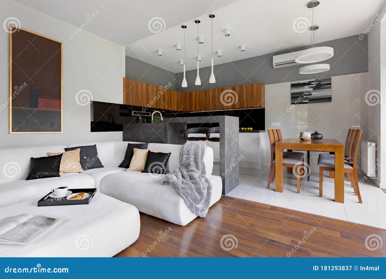 Modern Open Plan Apartment Stock Image. Image Of Coffee - 181293837
