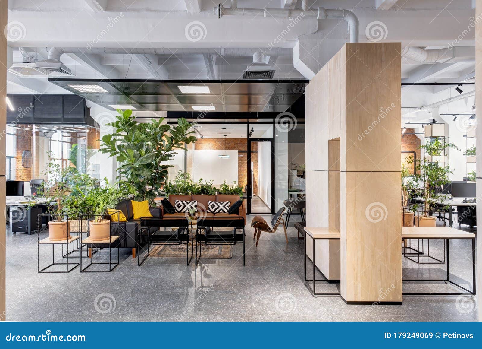 modern open space office interior with furniture