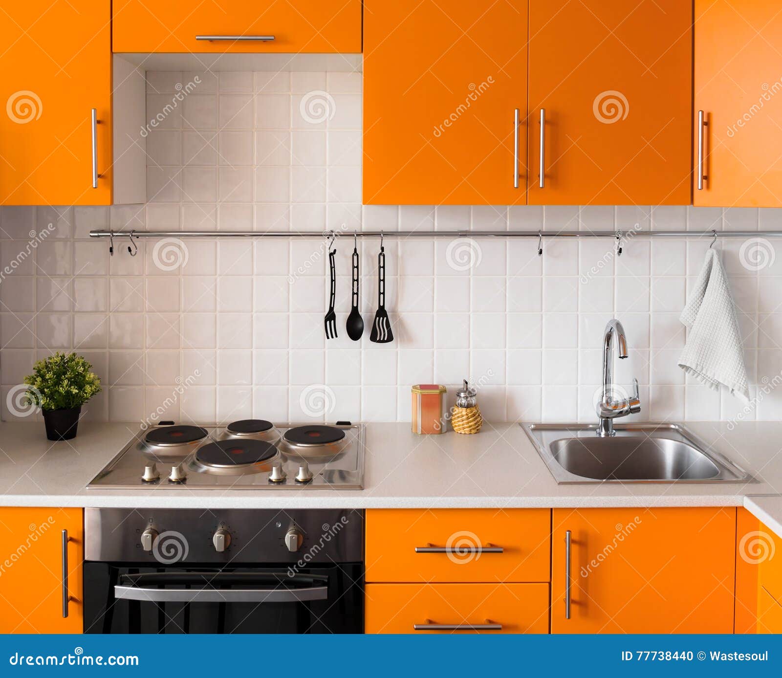 Orange Red Kitchen In Island Bench In Modern Luxury Australian