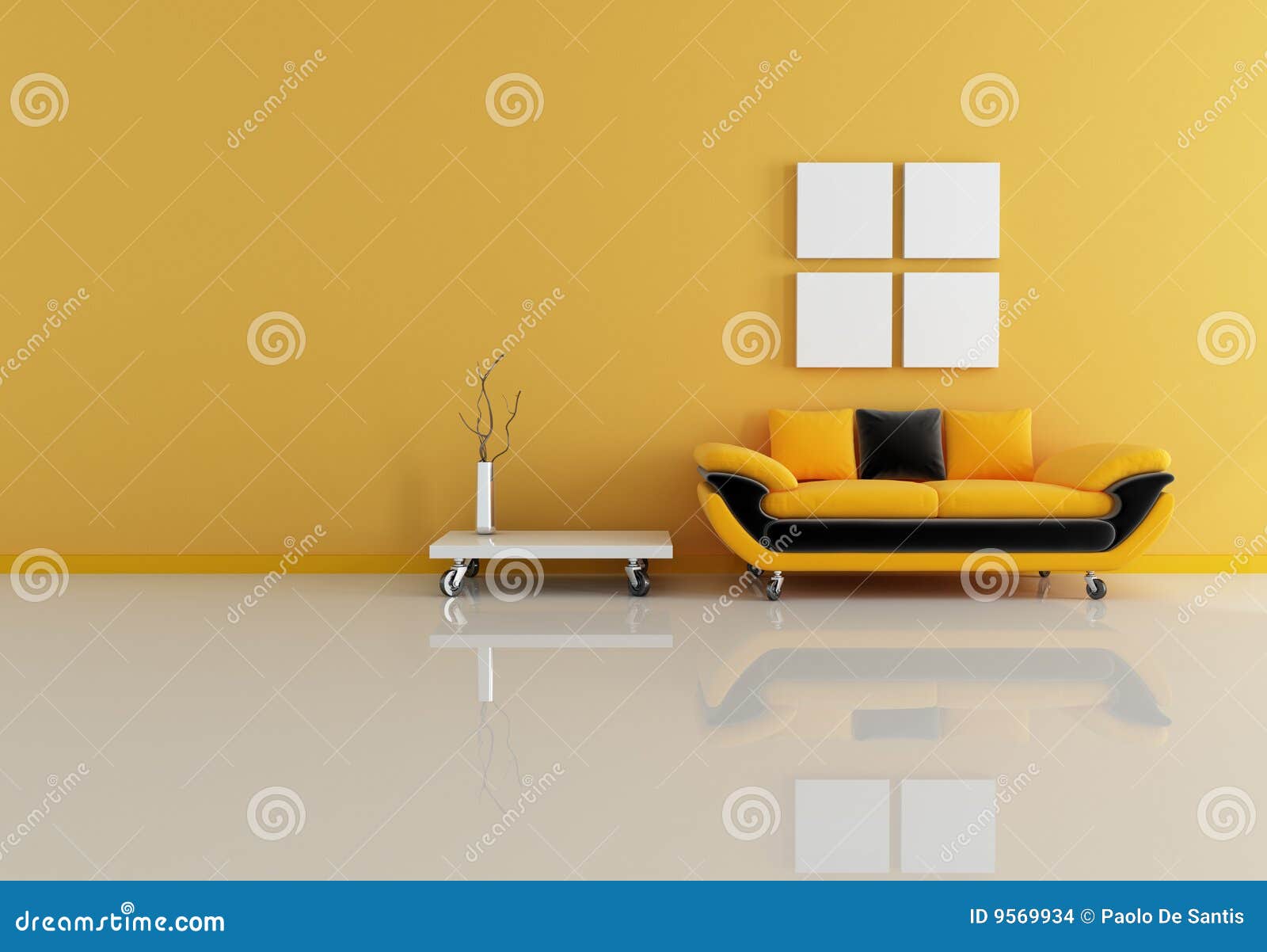 Modern orange living room stock illustration. Illustration of stylish
