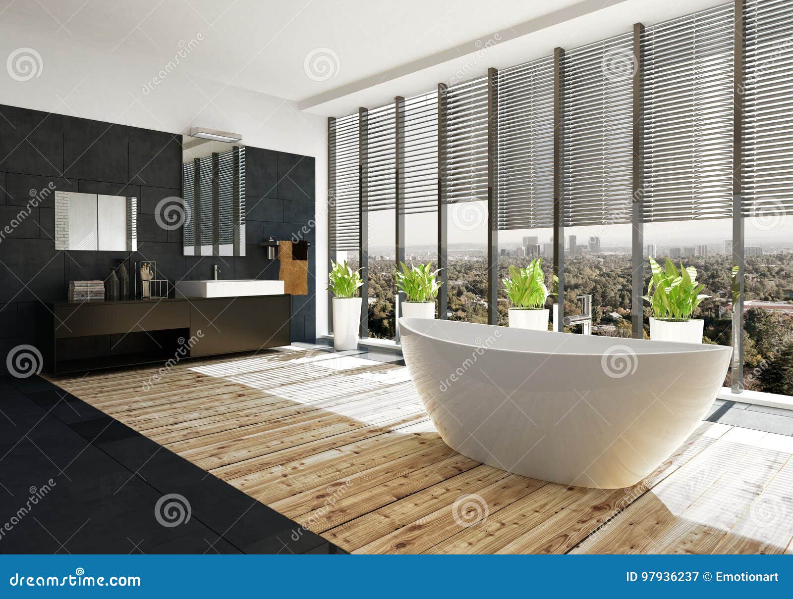 Modern Oval Bathtub in a Luxury Bathroom Stock Illustration ...