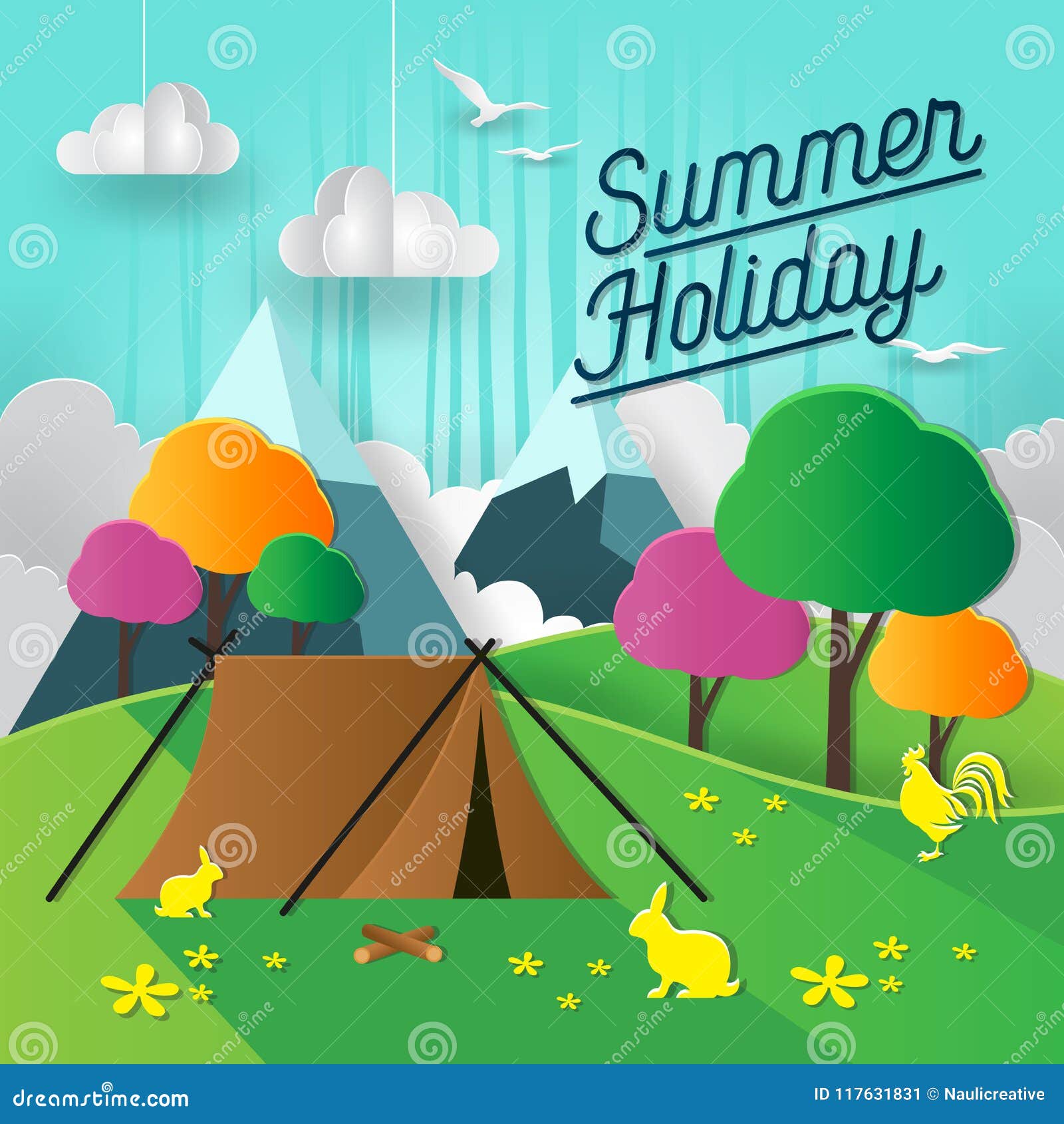 Modern Paper Art Back To Nature Summer Holiday Card Stock Vector - Illustration of graphic, journey: 117631831