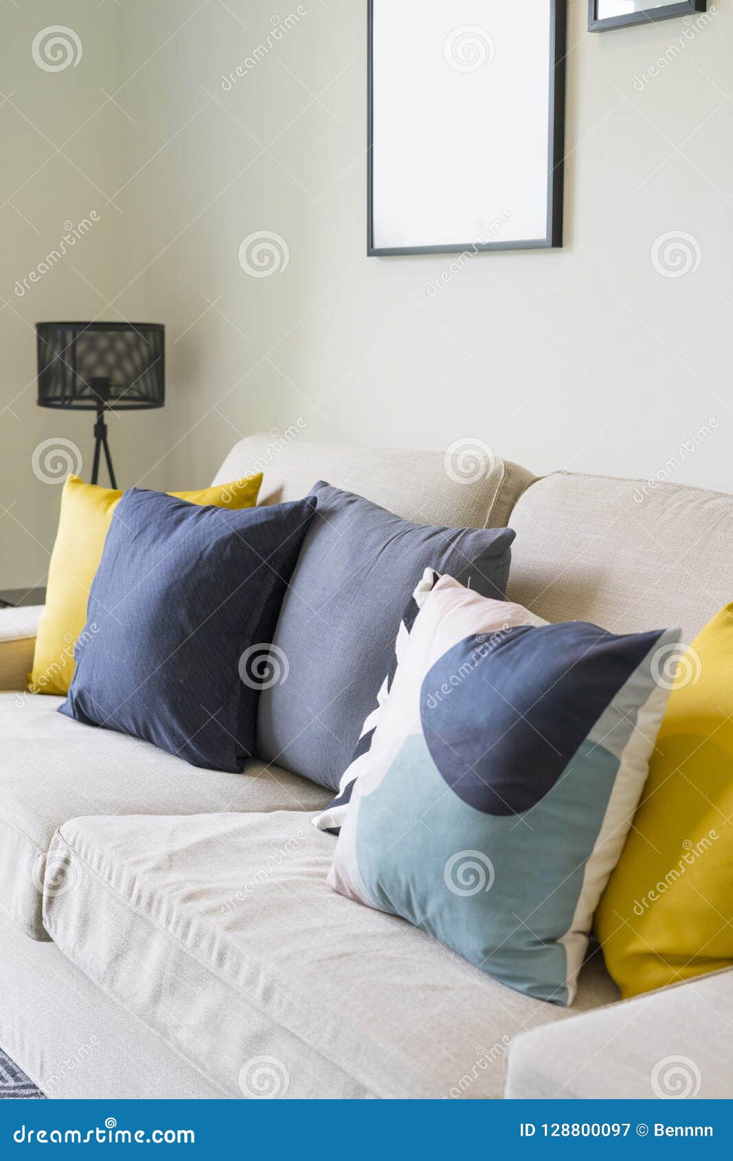 blue and cream cushions