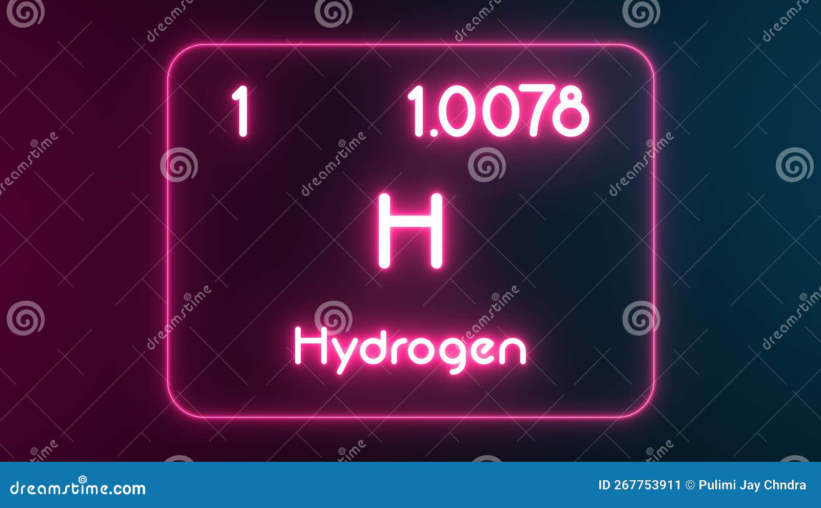 Modern Periodic Table Hydrogen Element Neon Text Illustration Stock