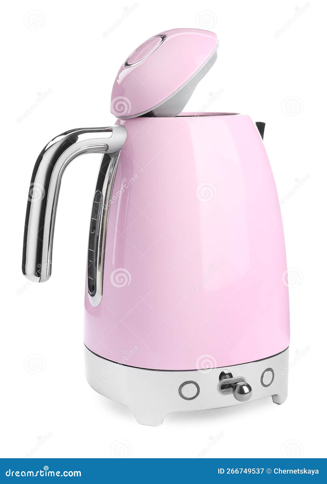 Modern Pink Electric Kettle with Base Isolated on White Stock Image