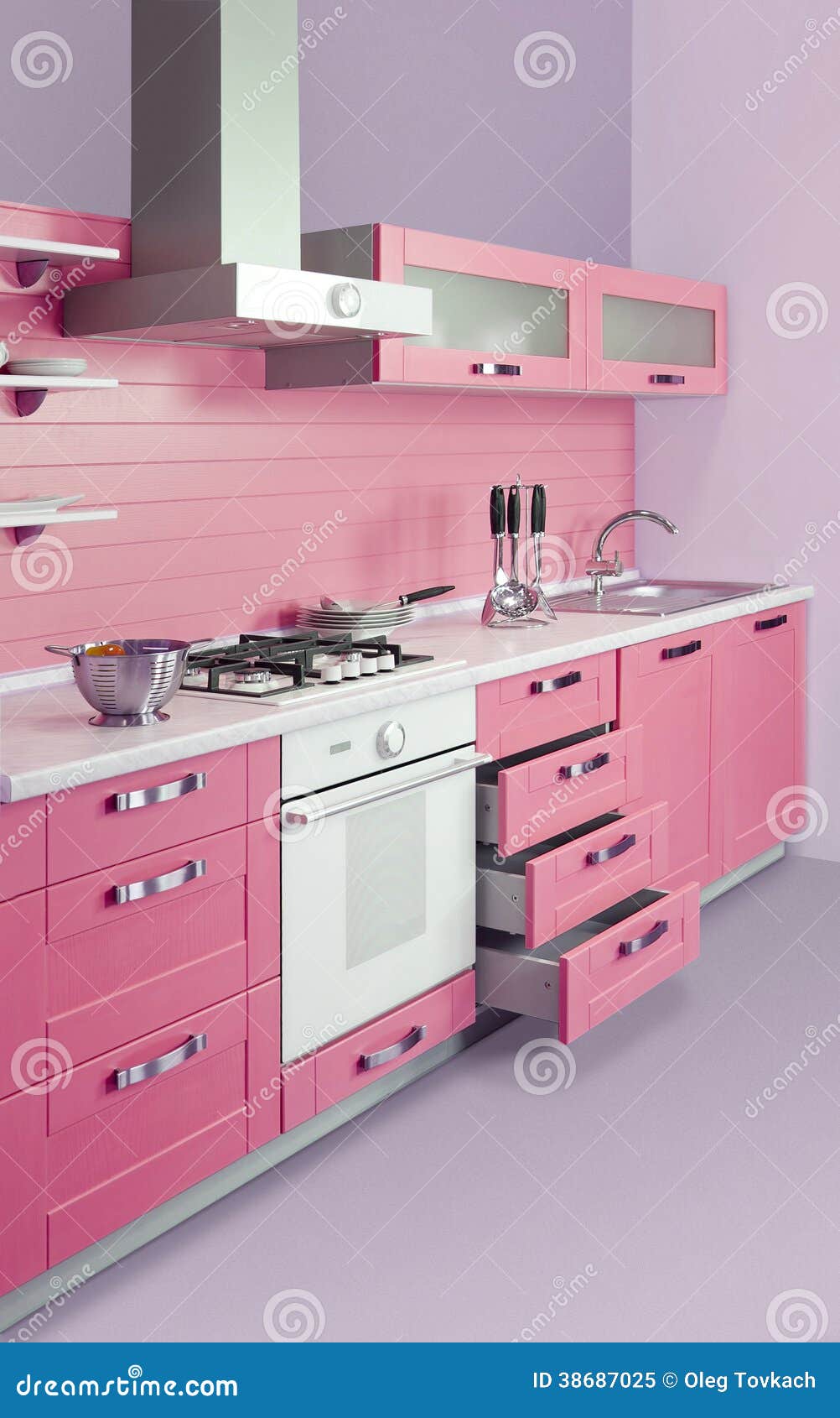Modern pink kitchen stock image. Image of table, electric 38687025