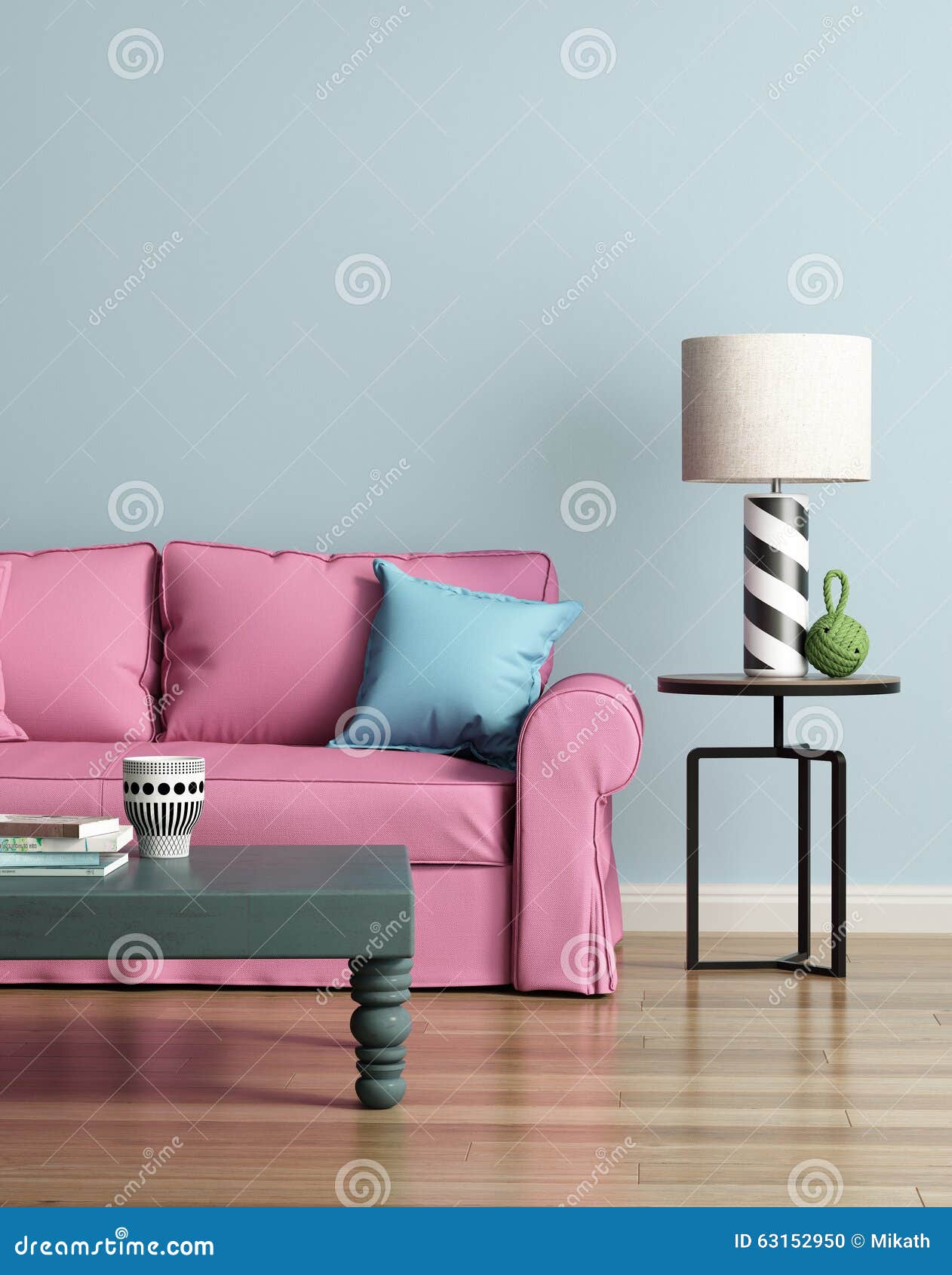 Modern Pink Sofa in a Light Blue Luxury Interior Stock Illustration