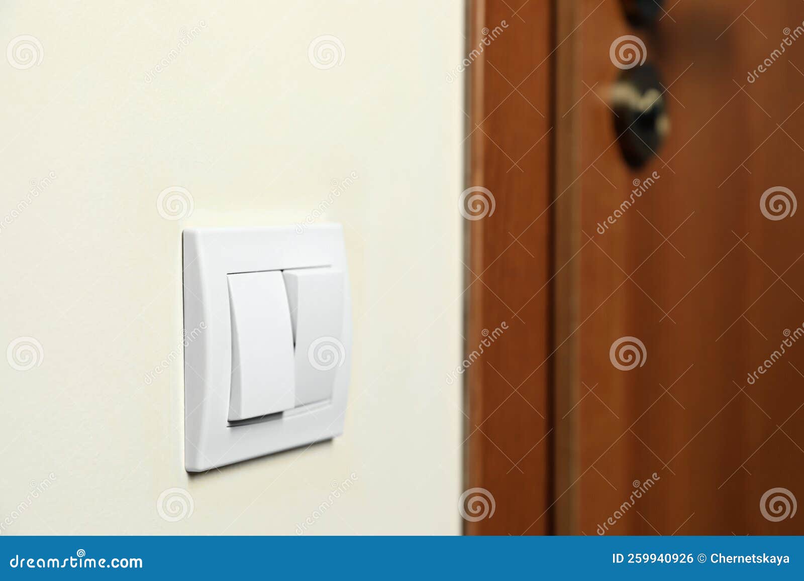 Modern Plastic Light Switch on White Wall Indoors Stock Photo Image