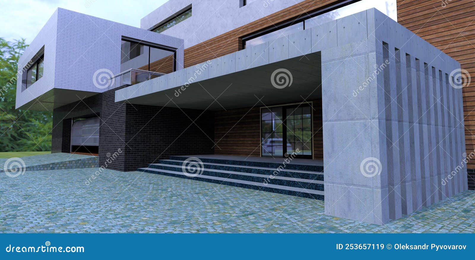 Modern Porch Design of an Advanced Expensive House. Concrete ...