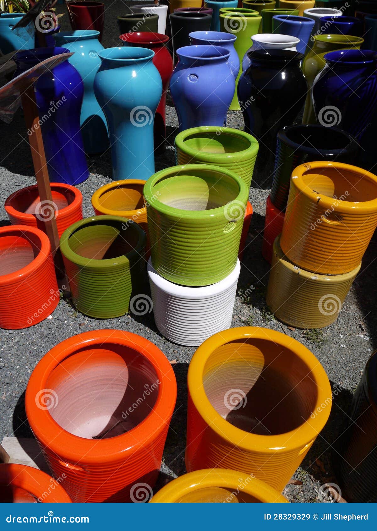 Modern Pottery: Colorful Ceramic Planters Stock Image 