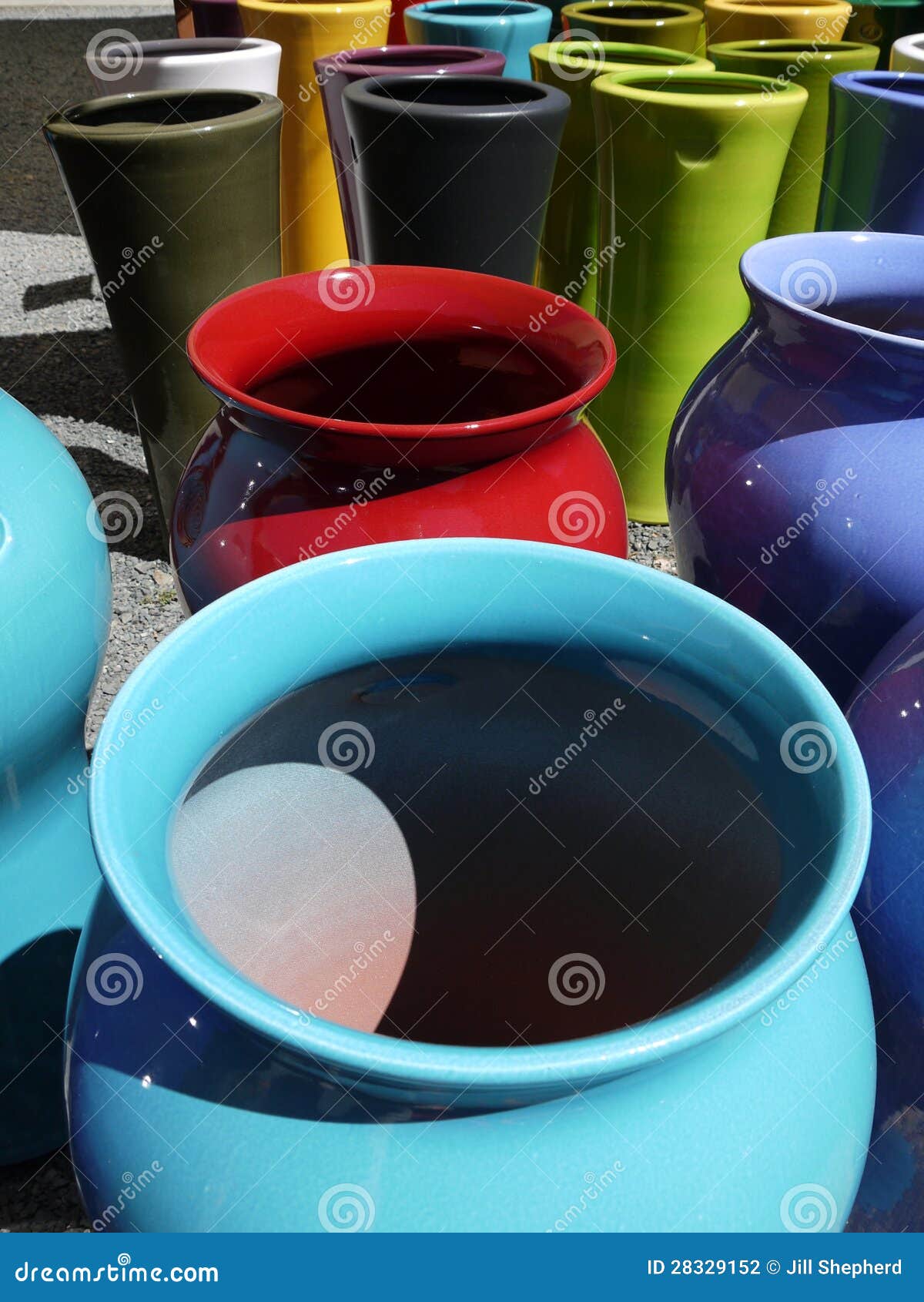 Modern Pottery: Colorful Ceramic Planters Close Stock 