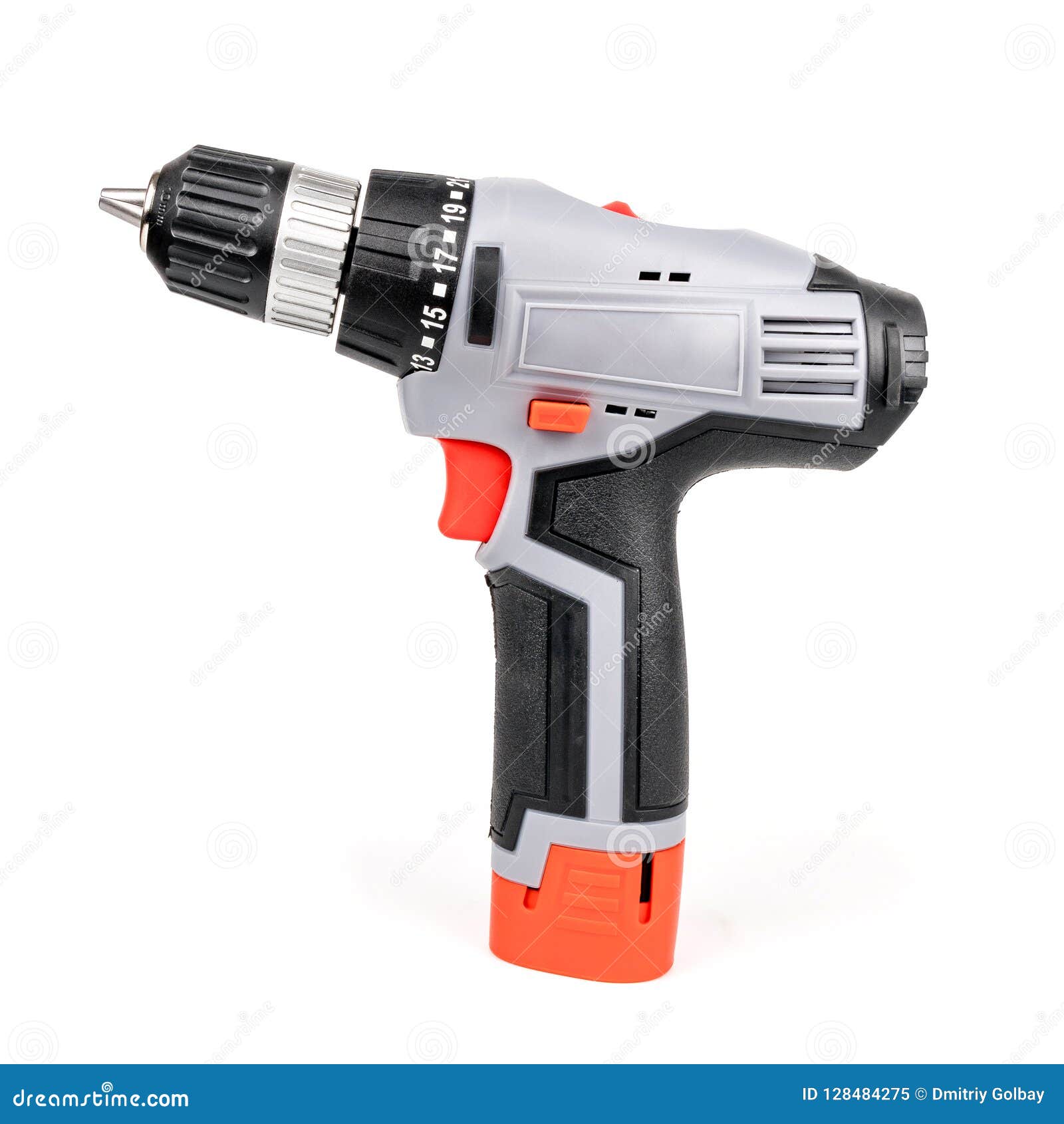 Modern Powerful And Compact Cordless Drill, Screwdriver On White Stock