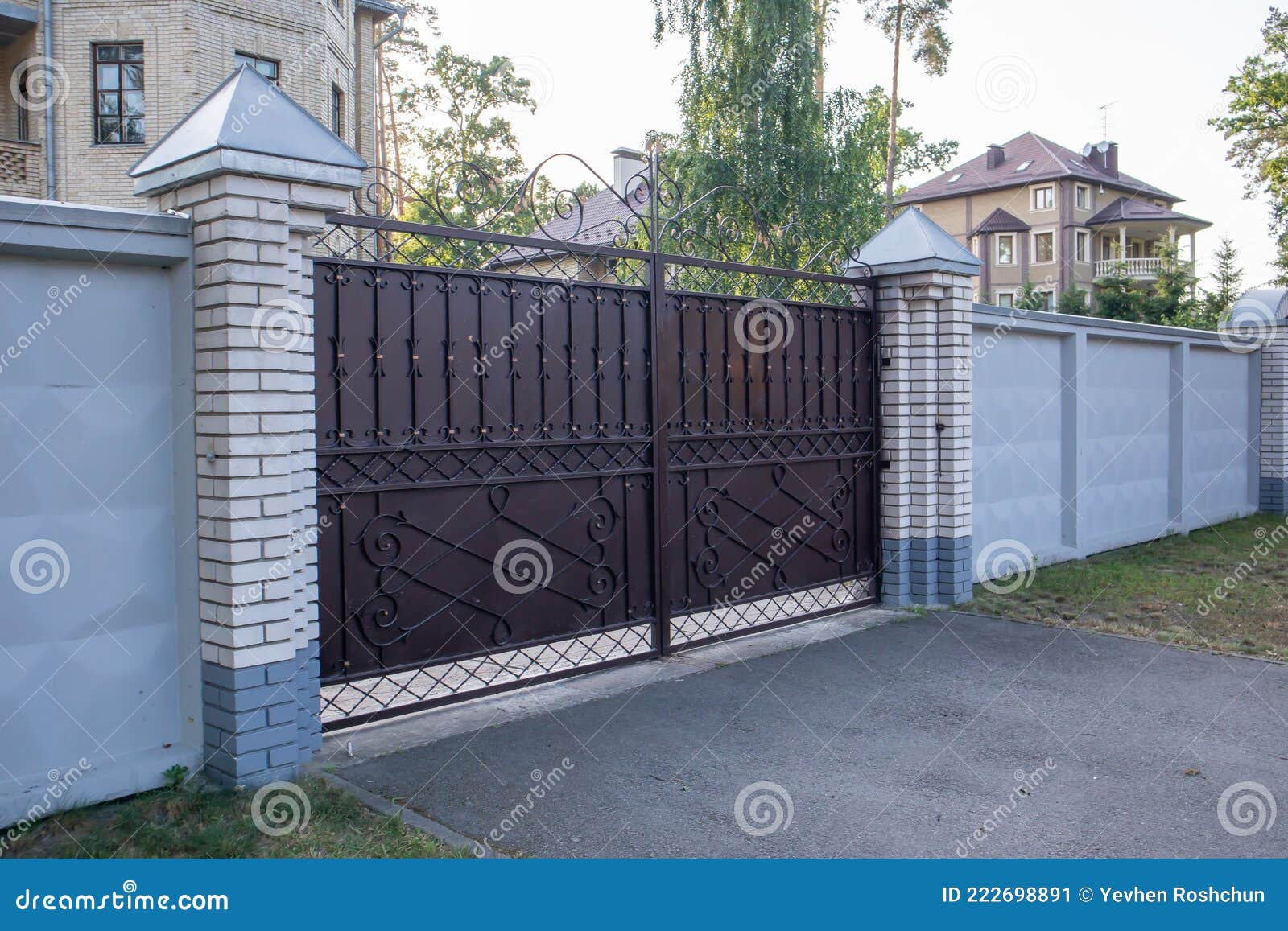 Modern Private Brown Wrought Iron Large Gate of the House. Home ...