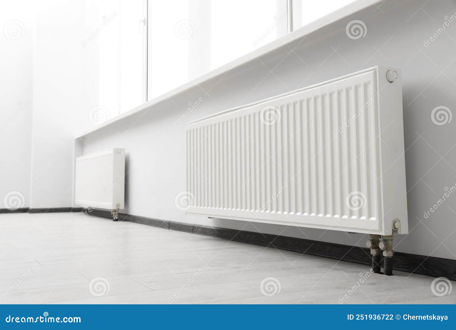 modern radiators in room. central heating system