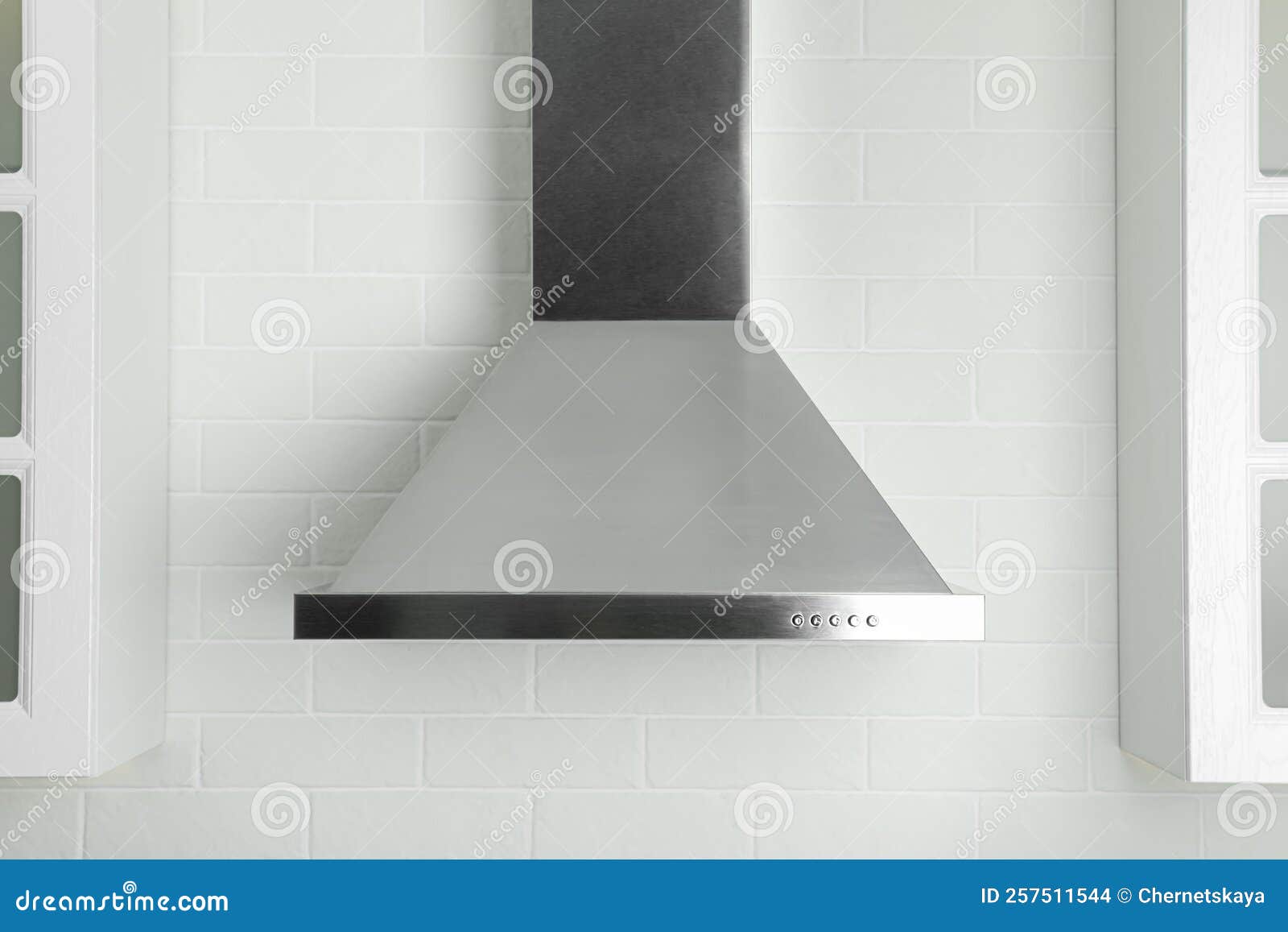 Modern Range Hood on White Brick Wall in Kitchen Stock Photo Image of