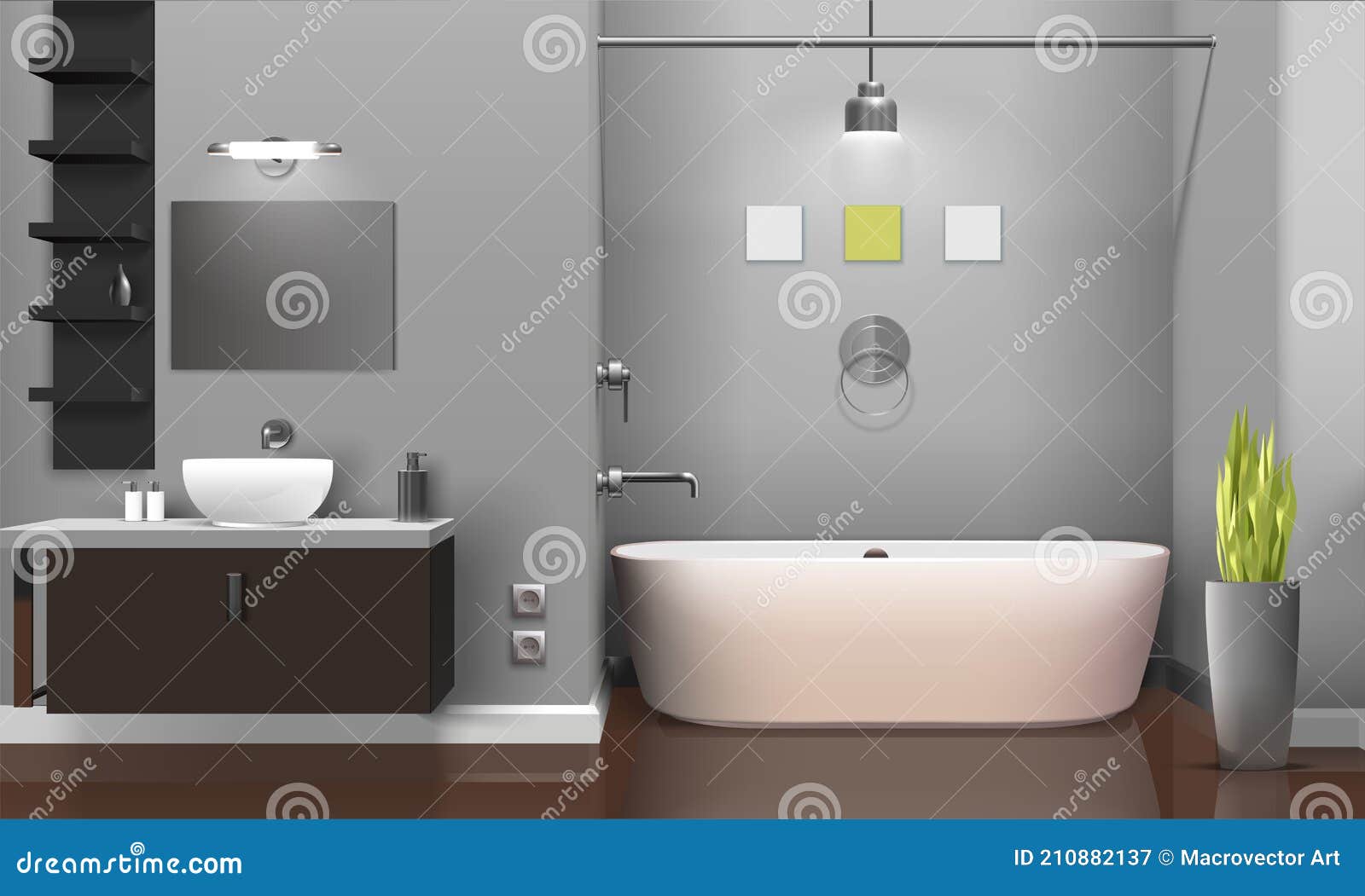 Modern Realistic Bathroom Interior Design Stock Vector - Illustration ...