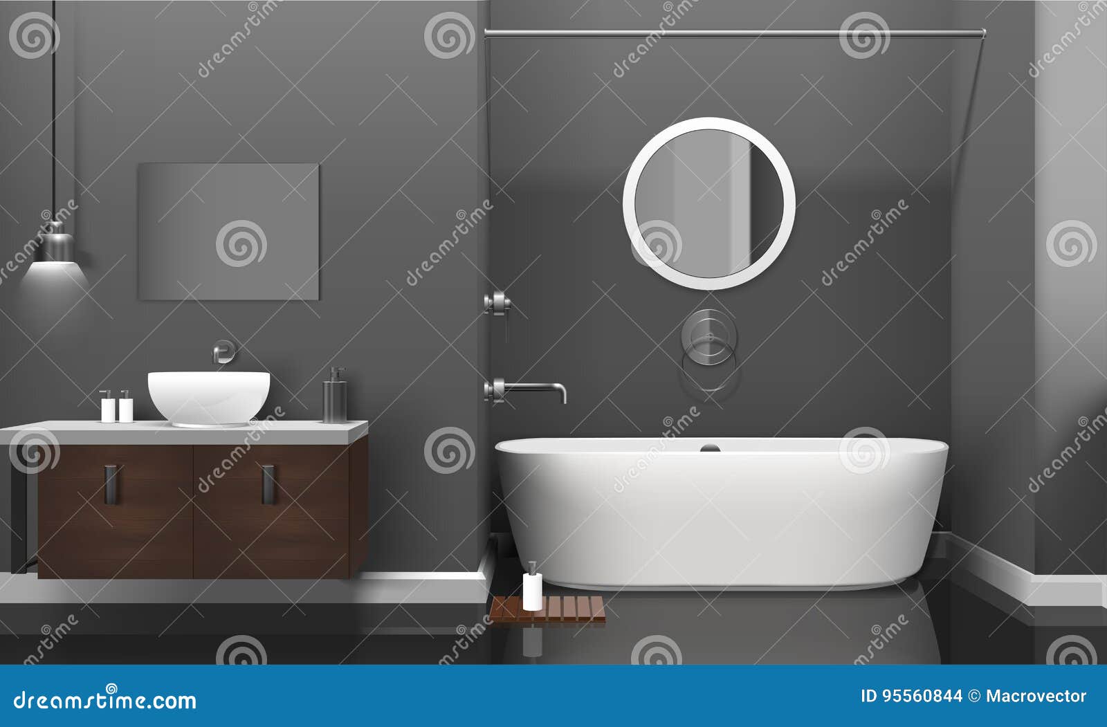 Modern Realistic Bathroom Interior Design Stock Vector - Illustration ...