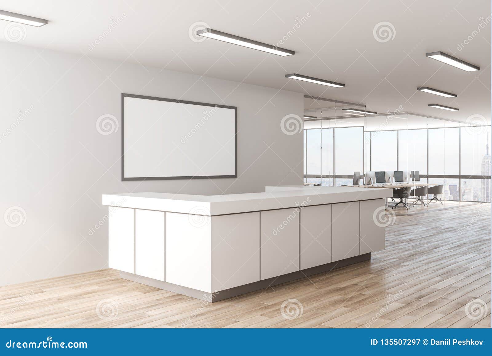 Modern Reception With Empty Banner Stock Illustration