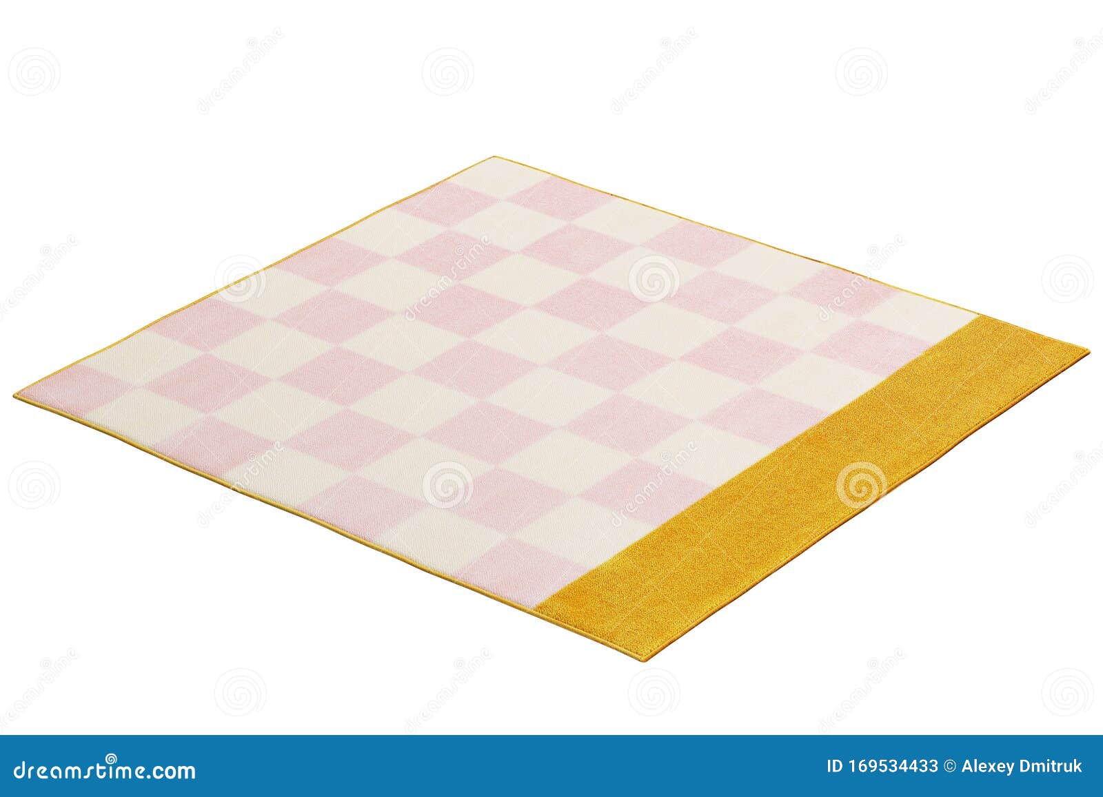 Modern Rectangular Pink and Yellow Rug with a Checked Pattern. 3d