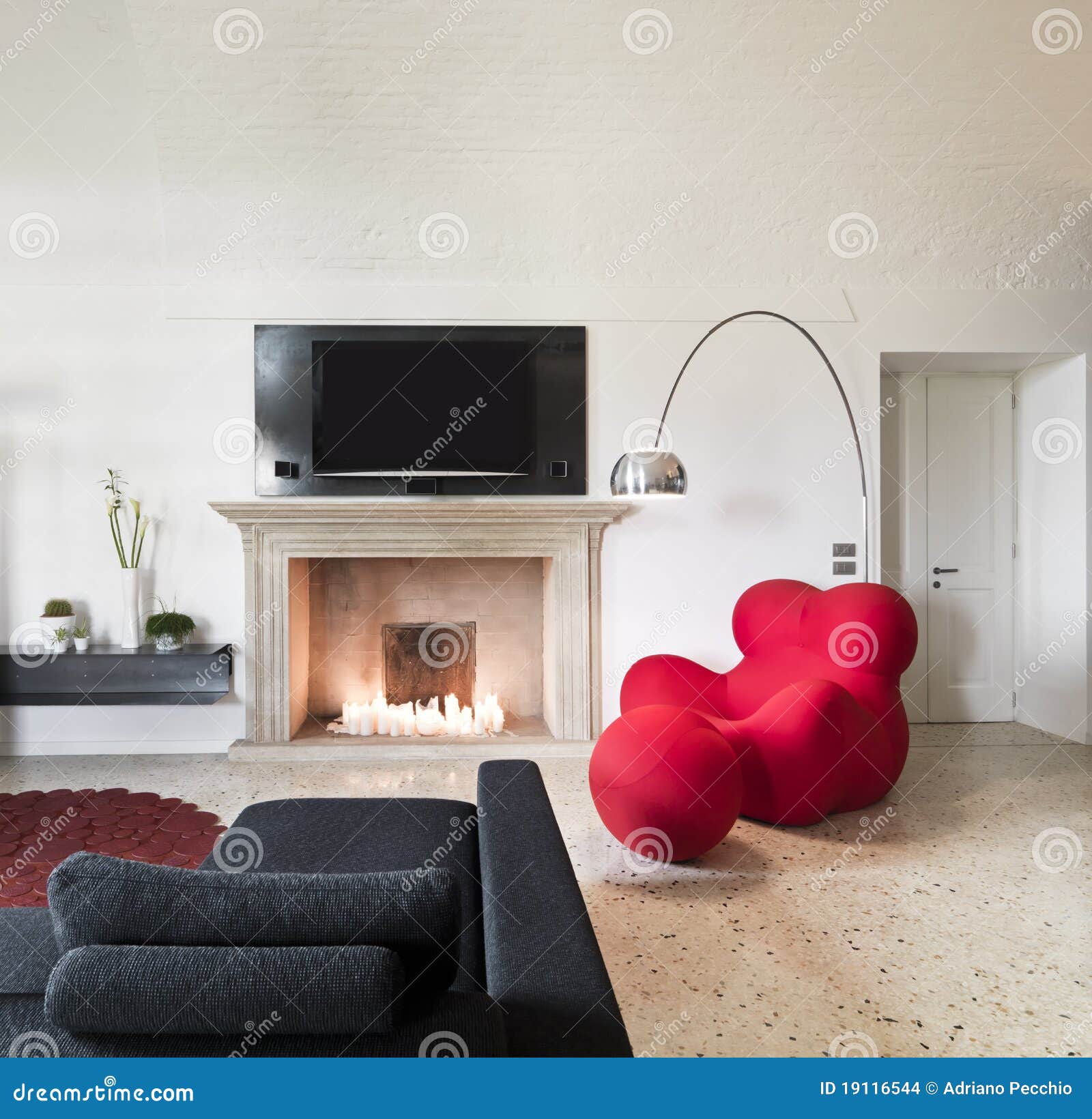 Modern Red Armchair in Living Room Stock Photo Image of room