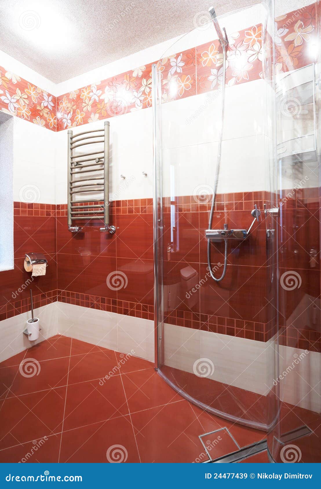 Modern red bathroom stock image. Image of inside, maiolica 24477439