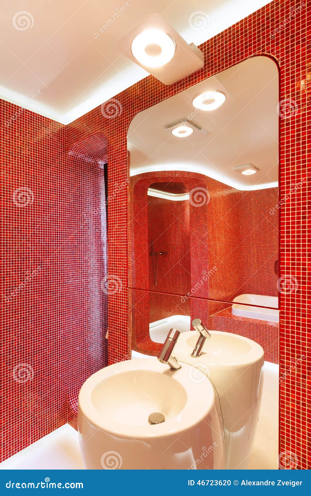 Modern red bathroom stock photo. Image of architecture 46723620