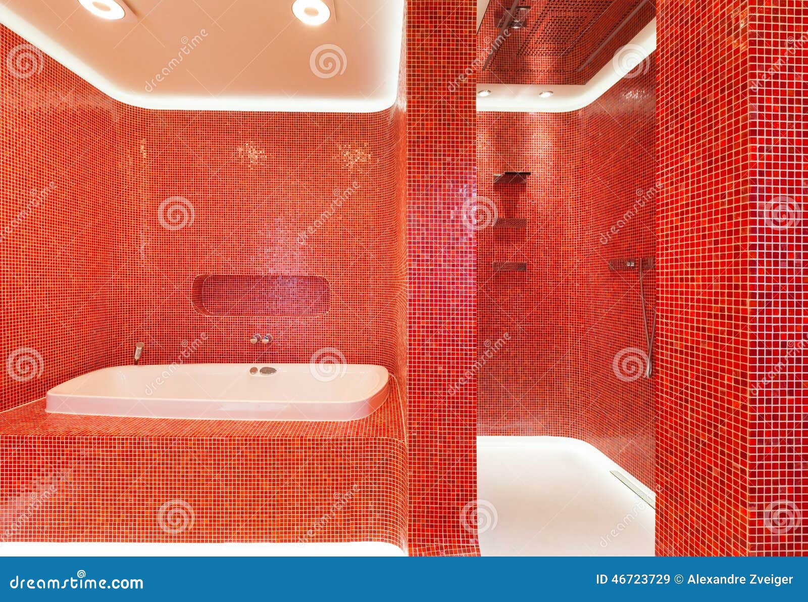 Modern red bathroom stock image. Image of empty, bathtub 46723729