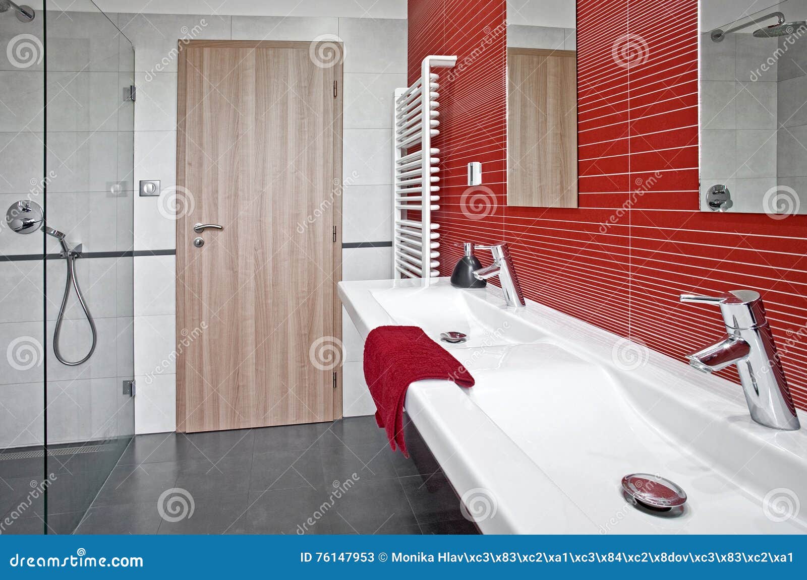 Modern Red Bathroom Interior Stock Image Image of chrome, decoration