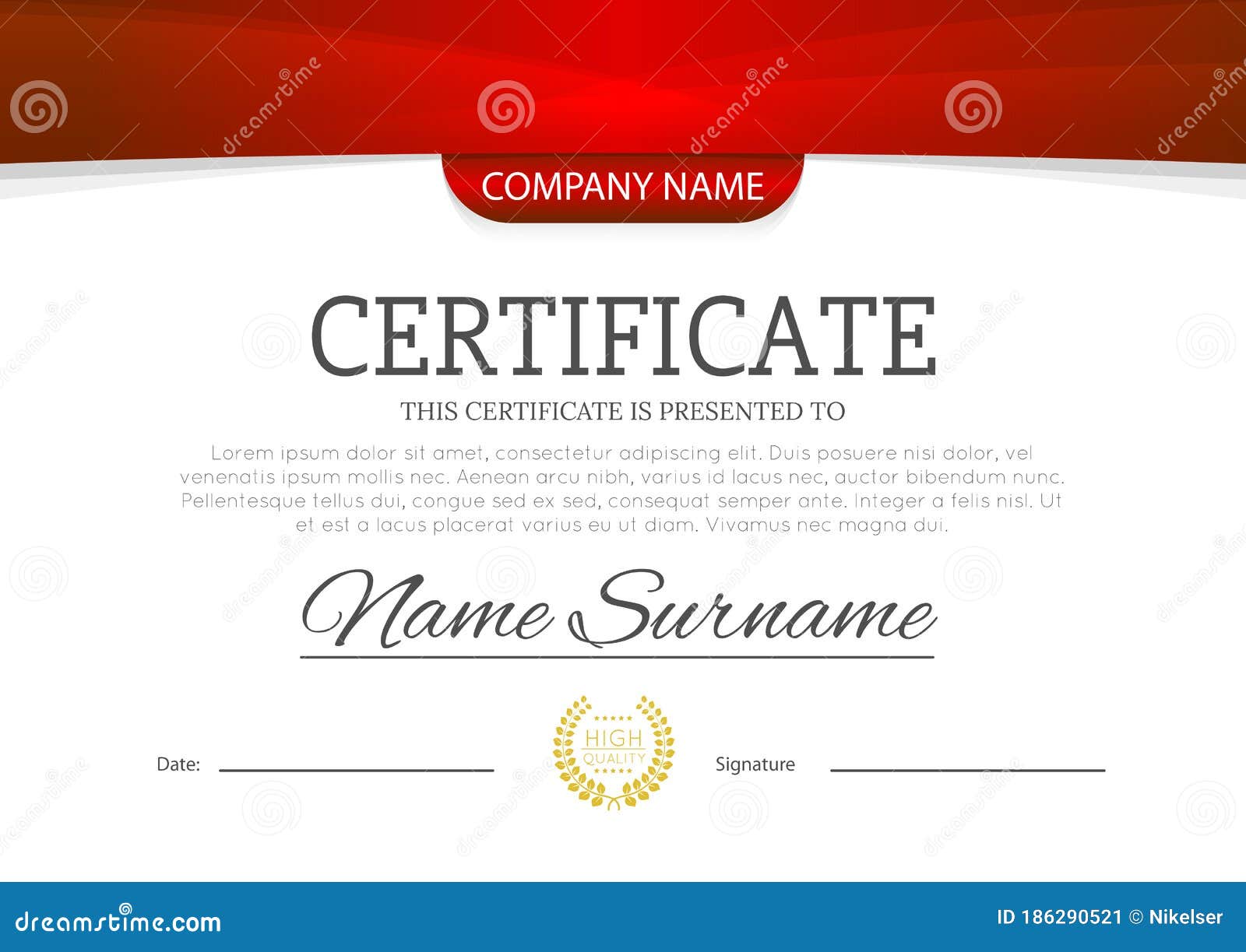 Modern Red Color Certificate or Diploma A20 Horisontal Template Regarding Mock Certificate Template