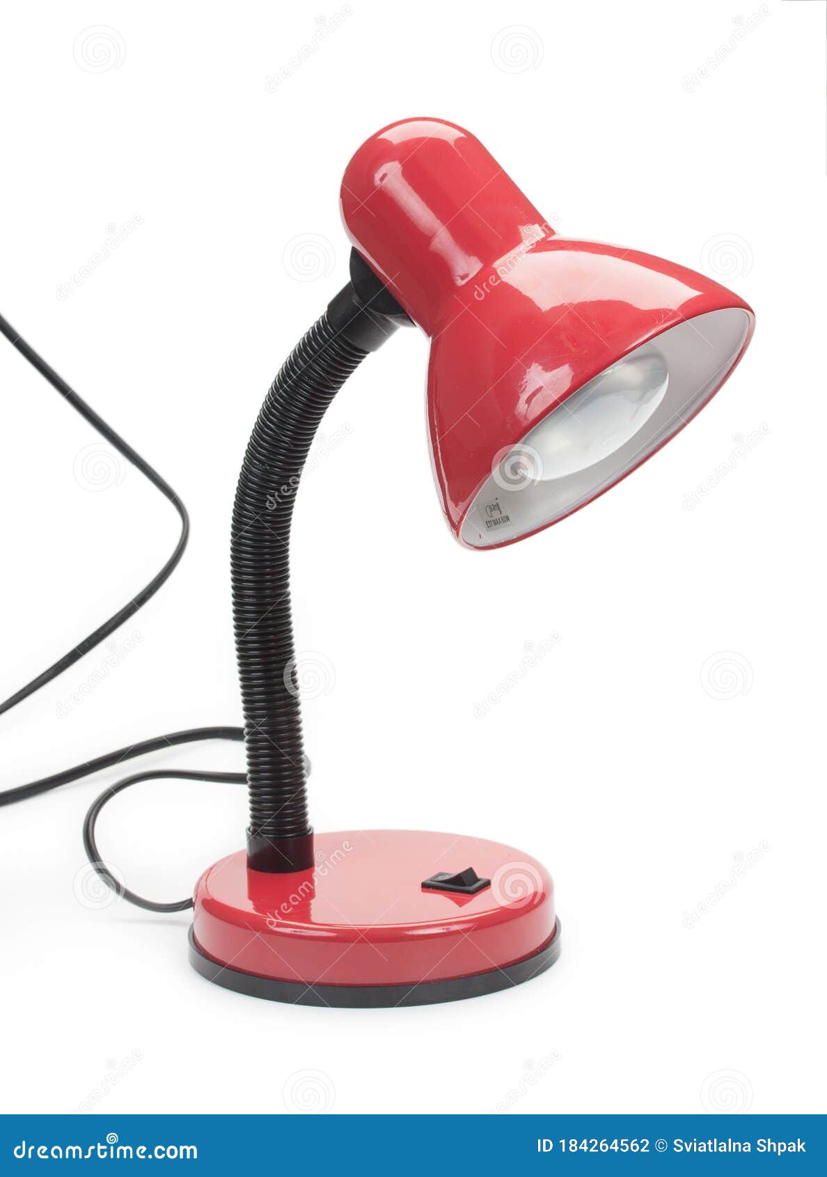 modern red desk lamp with gooseneck  on a white background