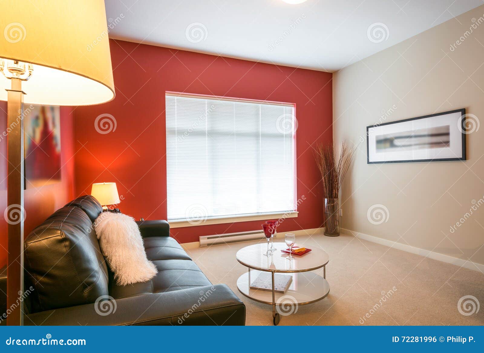 Modern red living room stock photo. Image of estate, furniture 72281996