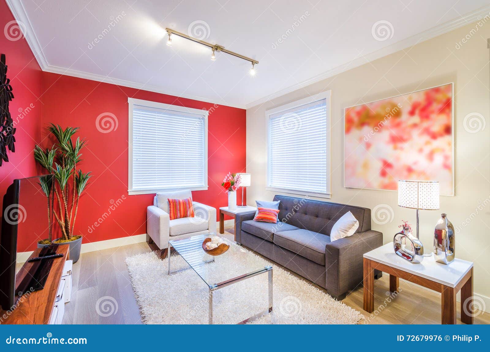 Modern Red Living Room Interior Design Stock Photo Image of living