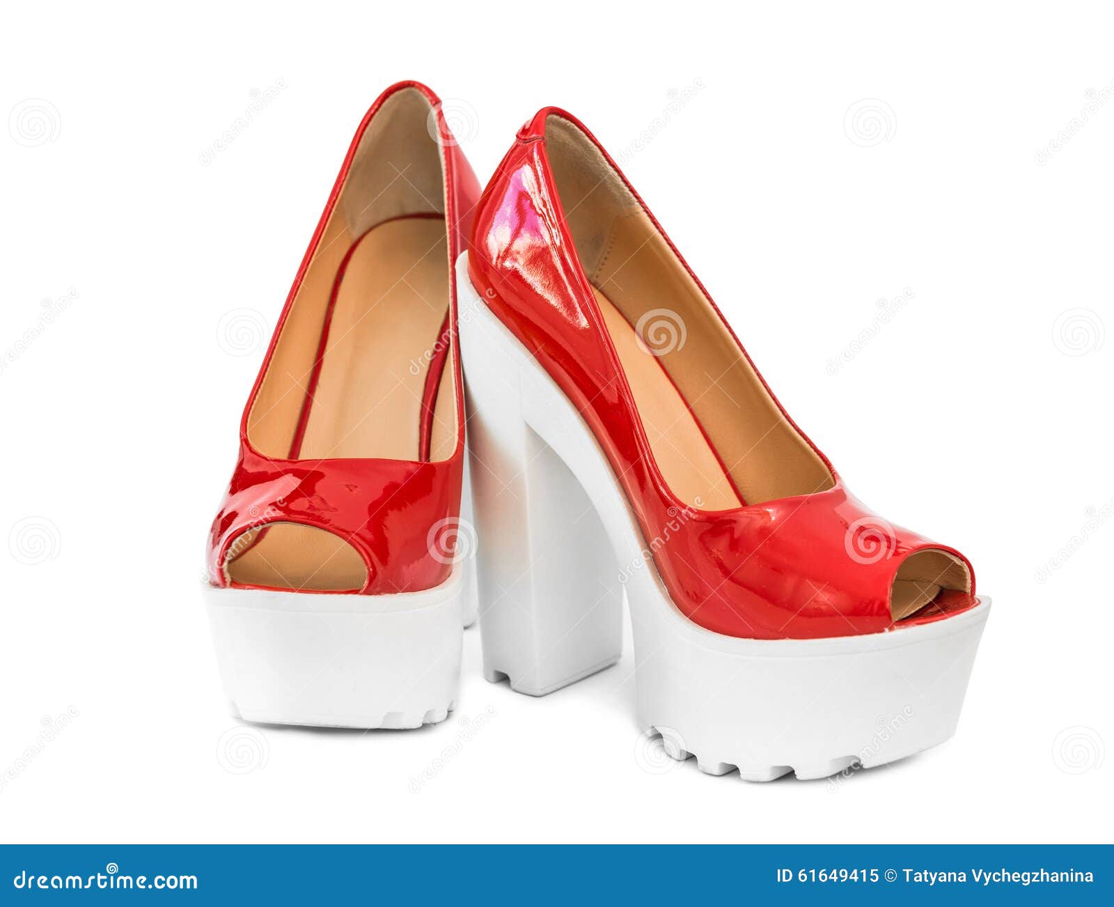 Modern Red Patent Leather Shoes on White Heels Stock Image - Image of ...